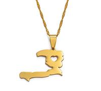 LIUZIXI Haïti Carte Pendentif Collier - Symbole Ethnique Coeur Pays Carte Chaîne Mince Pendentif - Bijoux De Charme Hip Hop pour Hommes Femmes Cadeau De Fête Anniversaire, Or