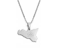 LIUZIXI Italie Sicile Carte Pendentif Collier - Ethnique Italien Sicilia Carte Fine Chaîne Pendentif Amitié Colliers - pour Femmes Hommes Charme Amitié Bijoux Cadeau De Fête,Argent