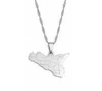 LIUZIXI Italie Sicile Carte Pendentif Colliers - Hip Hop Charme Colliers Amitié Patriotique Bijoux - avec Noms De Ville Italien Sicilia Pays Cartes Pendentif pour Femmes Hommes, Argent
