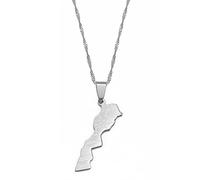 LIUZIXI Maroc Map Pendant Necklaces - Hip Hop Charm Friendship Necklaces - with City Names Morocco Country Maps Pendant for Women Men Jewelry,Silver