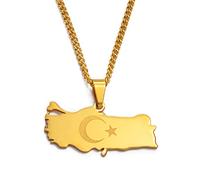 LIUZIXI Turquie Carte Pendentif Collier - Charme Ethnique Turcs Pays Carte Drapeau Pendentif - Hip Hop À La Mode Chaîne Mince Bijoux pour Hommes Femmes Cadeau De Fête d'anniversaire, Or