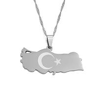 LIUZIXI Turquie Carte Pendentif Collier - Charme Ethnique Turcs Pays Carte Drapeau Pendentif - Hip Hop À La Mode Chaîne Mince Bijoux pour Hommes Femmes Cadeau De Fête d'anniversaire, Argent