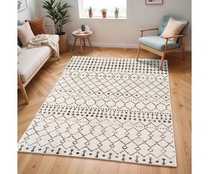 Livabliss Abu Dhabi Boho Design 150x213 cm - Moderner skandinavischer Stil mit geometrischem Muster in Elfenbein & Grau für Wohnzimmer, Schlafzimmer & Esszimmer