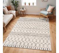 Livabliss Abu Dhabi Boho Rund 160 cm - Moderner skandinavischer Stil mit geometrischem Muster in Elfenbein & Grau für Wohnzimmer, Schlafzimmer & Esszimmer