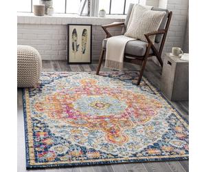 Livabliss Aflou Vintage - de Course Salon Salon 160x216 cm, Couloir, Cuisine - bohème Traditionnel Multicolore, Easy Care - bohème Grand, Orange, Bleu Marine, Aqua, Bleu