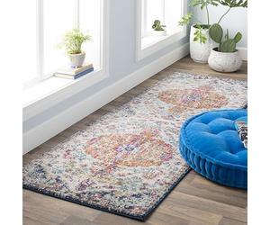 Livabliss Asmara Tapis de Salon Vintage 80 x 220 cm Hall Cuisine Style bohème Traditionnel Multicolore Facile Entretien Grand Style Bohème Bleu Orange