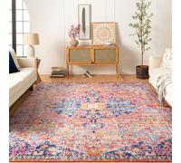 Livabliss Asmara Tapis Vintage pour Salon, Salle à Manger, Cuisine - Style bohème Traditionnel - Facile d'entretien - 160 x 220 cm - Orange Bleu Marine Bleu Sarcelle Bordeaux
