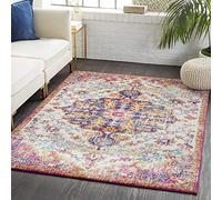 Livabliss Asmara Tapis Vintage - Tapis de Salon, Salle à Manger, Chambre, Cuisine - Boheme Chic, Design Traditionnel Oriental Multicolore, Coloré Poil Court 157x213 cm - Orange, Bordeaux