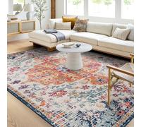 Livabliss Asmara Tapis Vintage - Tapis de Salon, Salle à Manger, Chambre, Cuisine - Boheme Chic, Design Traditionnel Oriental Multicolore, Coloré Poil Court 200x274 cm - Orange, Blanc et Bleu