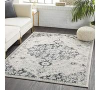 Livabliss Asmara Tapis Vintage bohème Traditionnel pour Salon, Salle à Manger, Cuisine - Facile d'entretien - 160 x 220 cm - Gris, Noir et Blanc