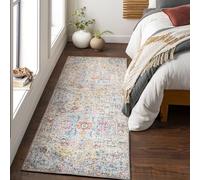 Livabliss Asmara Tapis Vintage - Tapis de Salon, Salle à Manger, Chambre, Cuisine - Boheme Chic, Design Traditionnel Oriental Multicolore, Coloré Poil Court 80x220 cm - Gris, Orange, Bleu