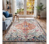 Livabliss Asmara Vintage groß 140x200 cm - Wohnzimmer, Esszimmer, Schlafzimmer, Boho Stil mit Buntem Muster in Grau und Orange