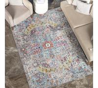 Livabliss Asmara Vintage groß 80x150 cm - Wohnzimmer, Esszimmer, Schlafzimmer, Boho Stil mit Buntem Muster in Grau und Orange