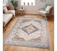 Livabliss Casablanca Vintage groß - Wohnzimmer 140x200 cm, Esszimmer, Schlafzimmer, Orientalischer e Boho Style - Carpet Living Room, Bunter Muster, Taupe, Blau und Grau
