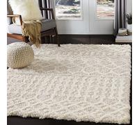 Livabliss Dubai Tapis Shaggy Berbere - Tapis Salon, Salle à Manger, Chambre Adulte et Ado, Cuisine - Poil Long Moelleux et Doux, Beige Motif Berbère, Carpette Chambre 160x220 cm - Crème et Beige Clair