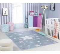 Livabliss Étoiles Tapis Chambre Enfant Bleu, Gris et Crème - Tapis Enfant Poil Court Coloré et Doux pour Chambres à Coucher, Salle de Jeu - Carpette Chambre Fille, Garçon, Bébé - 160x213 cm