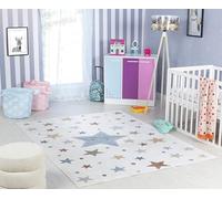 Livabliss Étoiles Tapis Chambre Enfant Crème, Orange, Bleu, Olive - Tapis Enfant Poil Court Coloré et Doux pour Chambres à Coucher, Salle de Jeu - Carpette Chambre Fille, Garçon, Bébé - 160x213 cm