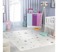 Livabliss Étoiles Tapis Chambre Enfant Crème, Orange, Gris, Bleu - Tapis Enfant Poil Court Coloré et Doux pour Chambres à Coucher, Salle de Jeu - Carpette Chambre Fille, Garçon, Bébé - 160x213 cm