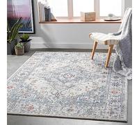 Livabliss Grand tapis oriental de Londres - Tapis oriental - 160 x 220 cm - Salle à manger, chambre à coucher - Tapis bohème à poils courts pour un entretien facile - Gris et bleu
