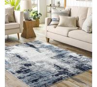 Livabliss Helsinki Wohnzimmer Modern - Abstrakt Design in Marmor Optik für Wohnzimmer 140x200 cm, Esszimmer, Schlafzimmer - Marmor e groß, weicher Kurzflor in Blau, Weiß und Grau