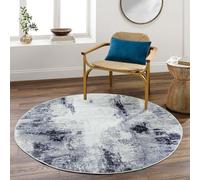 Livabliss Helsinki Wohnzimmer Modern - Abstrakt Design in Marmor Optik für Wohnzimmer 160 cm Rund, Esszimmer, Schlafzimmer - Marmor e groß, weicher Kurzflor in Blau, Weiß und Grau