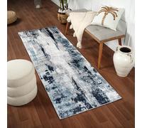 Livabliss Helsinki Wohnzimmer Modern - Abstrakt Design in Marmor Optik für Wohnzimmer 80x220 cm, Esszimmer, Schlafzimmer - Marmor e groß, weicher Kurzflor in Blau, Weiß und Grau