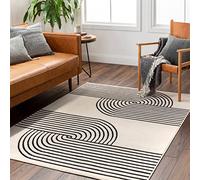 Livabliss Hialeah Tapis Moderne Abstrait - Tapis Salon, Salle à Manger, Chambre Adulte et Ado, Cuisine - Design Marbre Moucheté Multicolore, Poil Ras Doux 130x170 cm - Ivoire et Noir