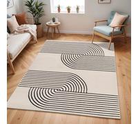 Livabliss Hialeah Tapis Moderne Abstrait - Tapis Salon, Salle à Manger, Chambre Adulte et Ado, Cuisine - Design Marbre Moucheté Multicolore, Poil Ras Doux 152x213 cm - Ivoire et Noir