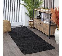 Livabliss Home Tapis Shaggy Uni - Tapis de Couloir, Salon, Salle à Manger, Chambre, Cuisine, Entrée - Poil Long Moelleux et Doux, Beige Motif Berbère, Carpette Chambre Monochrome 80x220 cm - Noir