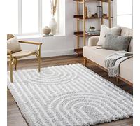 Livabliss Kalba Tapis Shaggy Berbere - Tapis Salon, Salle à Manger, Chambre Adulte et Ado, Cuisine - Poil Long Moelleux et Doux, Beige Motif Berbère, Carpette Chambre 160x220 cm - Gris Clair et Blanc