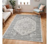 Livabliss Khartoum Vintage groß - Orientalischer Wohnzimmer 140x200 cm, Esszimmer, Schlafzimmer - Boho Kurzflor e für einfache Pflege - Grau und Beige