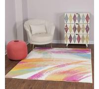 Livabliss Lorient Tapis Moderne Abstrait - Tapis Salon, Salle à Manger, Chambre Adulte et Ado, Cuisine - Tapis Design Marbre Moucheté Multicolore, Tapis Poil Ras Doux 160x213cm - Blanc, Orange, Rose