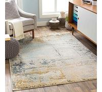 Livabliss Lublin Tapis Moderne Abstrait - Tapis Salon, Salle à Manger, Chambre Adulte et Ado, Cuisine - Design Marbre Moucheté Multicolore, Poil Ras Doux 160x220 cm - Moutarde, Bleu, Beige