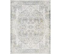 Livabliss Lusail Tapis de Salon, Salle à Manger, Chambre, Cuisine - Tapis Lavable en Machine, Poil Court - Vintage Ethnique, Boheme Chic, Coloré Oriental, 160x213 cm - Gris, Crème, Bleu