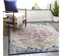 Livabliss Manama Tapis Vintage - Tapis de Salon, Salle à Manger, Chambre, Cuisine - Tapis Boheme Chic, Design Traditionnel Oriental Multicolore, Tapis Coloré Poil Court 160x220cm - Bleu, Ivoire