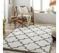 Livabliss Manatuto Tapis Shaggy Poils Longs - Tapis Salon, Salle à Manger, Chambre Adulte et Ado, Cuisine - Poil Long Moelleux et Doux, Beige Motif, Carpette Chambre 160x213 cm - Crème et Gris Foncé