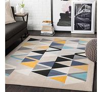 Livabliss Marietta Tapis Géométrique Scandinave - Grand Tapis Salon, Salle à Manger, Chambre, Cuisine - Design Boheme Chic, Berbere Moderne, Poil Court 160x220 cm - Beige, Jaune, Bleu