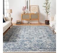 Livabliss Marrakech Vintage groß - Orientalischer Wohnzimmer 160x215 cm, Esszimmer, Schlafzimmer - Boho Kurzflor e für einfache Pflege - Natural Weiß und Blau