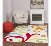 Livabliss Marseille Tapis abstrait pour salon, salle à manger, salon, cuisine, chambre à coucher - Tapis moderne à poils moyens - Doux et luxueux - Facile d'entretien - Blanc - Multicolore - 160 x 213
