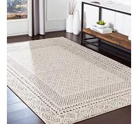 Livabliss Monaco Tapis Géométrique Scandinave - Grand Tapis Salon, Salle à Manger, Chambre, Cuisine - Design Boheme Chic, Berbere Moderne, Poil Court 160 cm Rond - Beige, Gris
