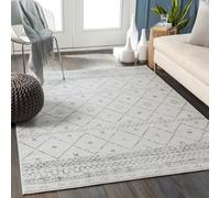 Livabliss Nagano Tapis Géométrique Scandinave - Grand Tapis Salon, Salle à Manger, Chambre, Cuisine - Design Boheme Chic, Berbere Moderne, Poil Court 140x200 cm - Blanc et Gris