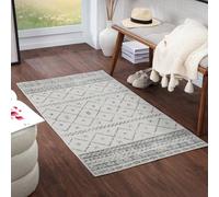Livabliss Nagano Tapis Géométrique Scandinave - Grand Tapis Salon, Salle à Manger, Chambre, Cuisine - Design Boheme Chic, Berbere Moderne, Poil Court 80x220 cm - Blanc et Gris