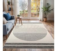 Livabliss Nairobi Géométrique Scandinave - Grand Salon, Salle à Manger, Chambre, Cuisine - Design Boheme Chic, Berbere Moderne, Poil Court 150x213 cm - Ivoire, Noir