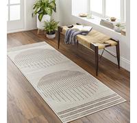 Livabliss Nairobi Géométrique Scandinave - Grand Salon, Salle à Manger, Chambre, Cuisine - Design Boheme Chic, Berbere Moderne, Poil Court 80x220 cm - Crème et Marron