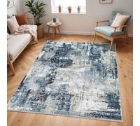 Livabliss Paris Tapis Moderne Abstrait - Tapis Salon, Salle à Manger, Chambre Adulte et Ado, Cuisine - Design Marbre Moucheté Multicolore, Poil Ras Doux 80x220 cm - Bleu, Gris, Beige