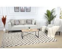 Livabliss Pula Tapis Géométrique Scandinave à Damier - Grand Tapis Salon, Salle à Manger, Chambre, Cuisine - Tapis Design Boheme Chic Damier, Berbere Moderne, Tapis Poil Court 160x213cm - Ivoire