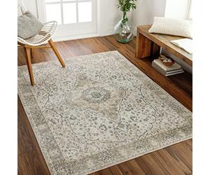Livabliss Riffa Lavable à la Machine- Vintage Salon Salon, Grand 160x213 cm - Bohème Traditionnel, Salle à Manger, Cuisine, extérieur, Couloir - Beige et Gris