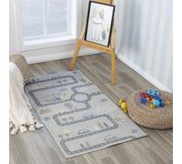 Livabliss Route et Véhicules Chambre Enfant Gris, Noir, Brun - Enfant Poil Court Coloré et Doux pour Chambres à Coucher, Salle de Jeu - Carpette Chambre Fille, Garçon, Bébé - 80x150 cm