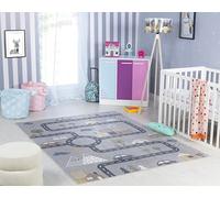 Livabliss Route et Véhicules Tapis Chambre Enfant Gris, Noir, Brun - Tapis Enfant Poil Court Coloré et Doux pour Chambres à Coucher, Salle de Jeu - Carpette Chambre Fille, Garçon, Bébé - 120x170 cm