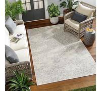 Livabliss Serik Tapis Exterieur Terrasse Balcon, Véranda, Patio - Moderne Abstrait Marbre Moucheté - Tapis Jardin Extérieur et Intérieur Boheme Chic Oriental 80x150 cm - Ivoire, Gris Clair